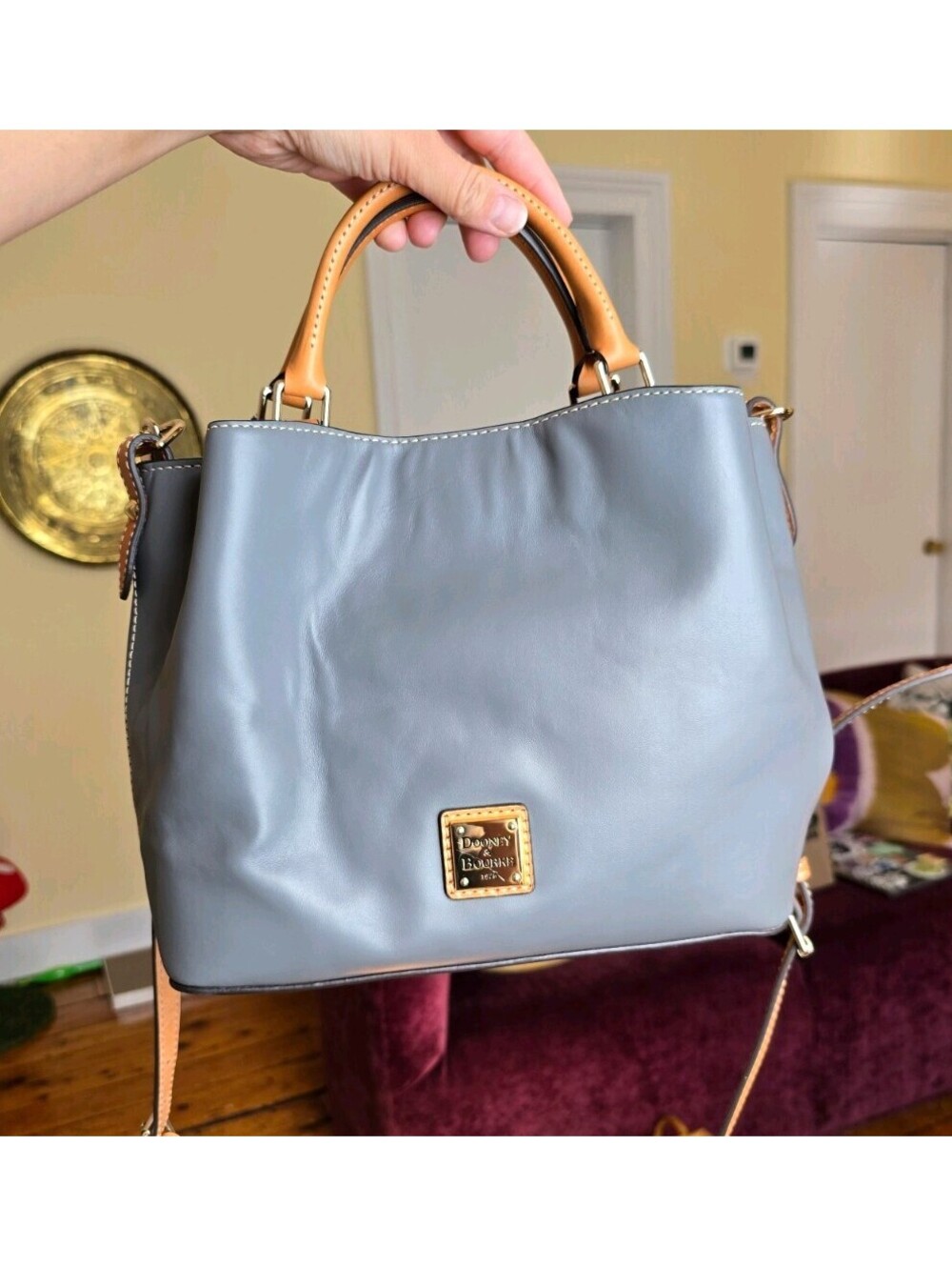 dooney and bourke Brenna Grey and Brown Leather Shoulder Bag New